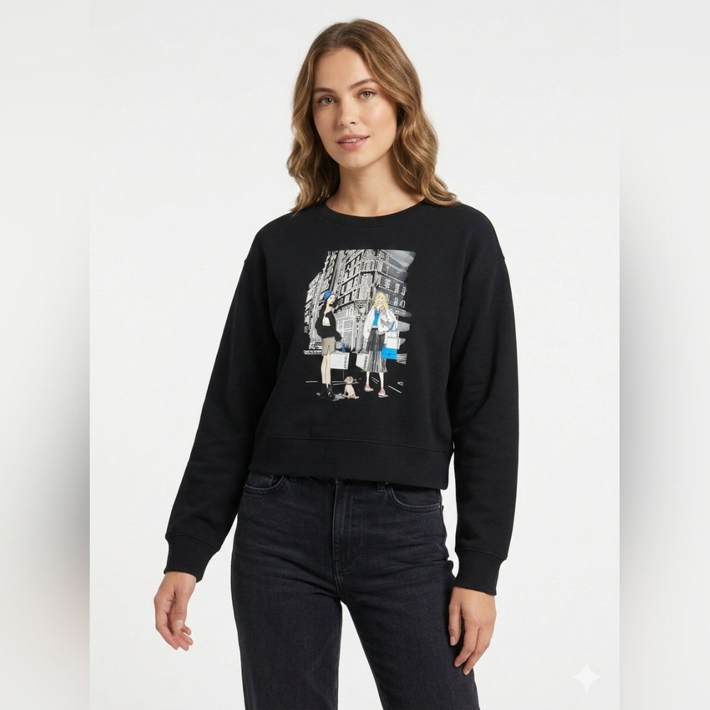 DKNY Black Crewneck Sweater with Urban Graphic